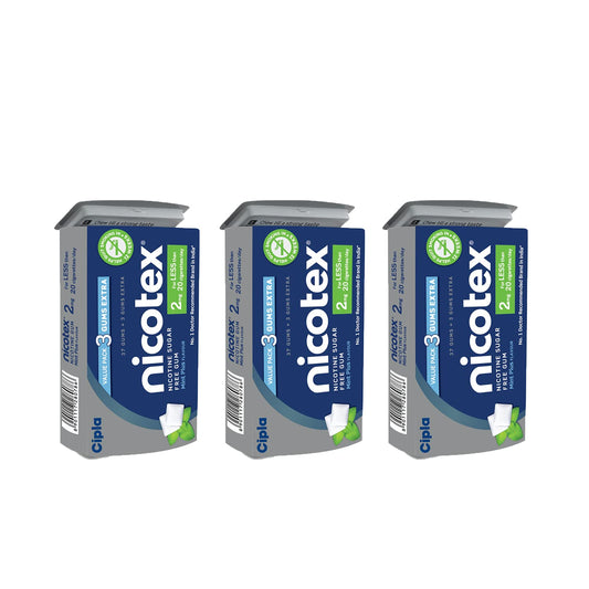 Cipla Nicotex Nicotine Sugar Free Mint Plus Gums 2mg | Helps to Quit Smoking | WHO-approved Therapy | 40 Gums per Tin | Pack of 3