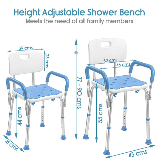 KosmoCare Premium Imported Shower Bench with EVA Mat Height Adjustable, Tool-Free Assembly Shower Chair with Anti-Slip Rubber Tips for Safety of Seniors & Elderly