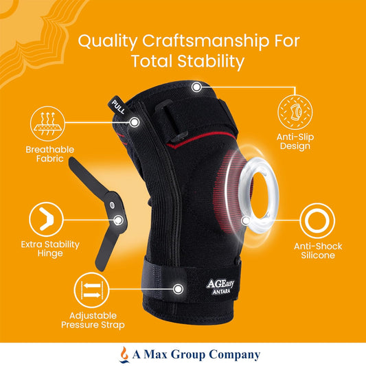 AGEasy (Max Group Hinged Knee Braces for Osteoarthritis | Knee Brace for Men & Women | Knee Supporter with Inner Cotton Lining, Durable Hinge | Knee Caps for Pain Relief | Knee Belt for Joint Pain